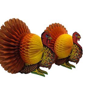 Vintage Thanksgiving Turkey Honeycomb Tissue Decorations Set of Two